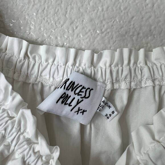 Princess Polly Daniela Mini Dress White smocked waist tiered puff short sleeve - Picture 9 of 9